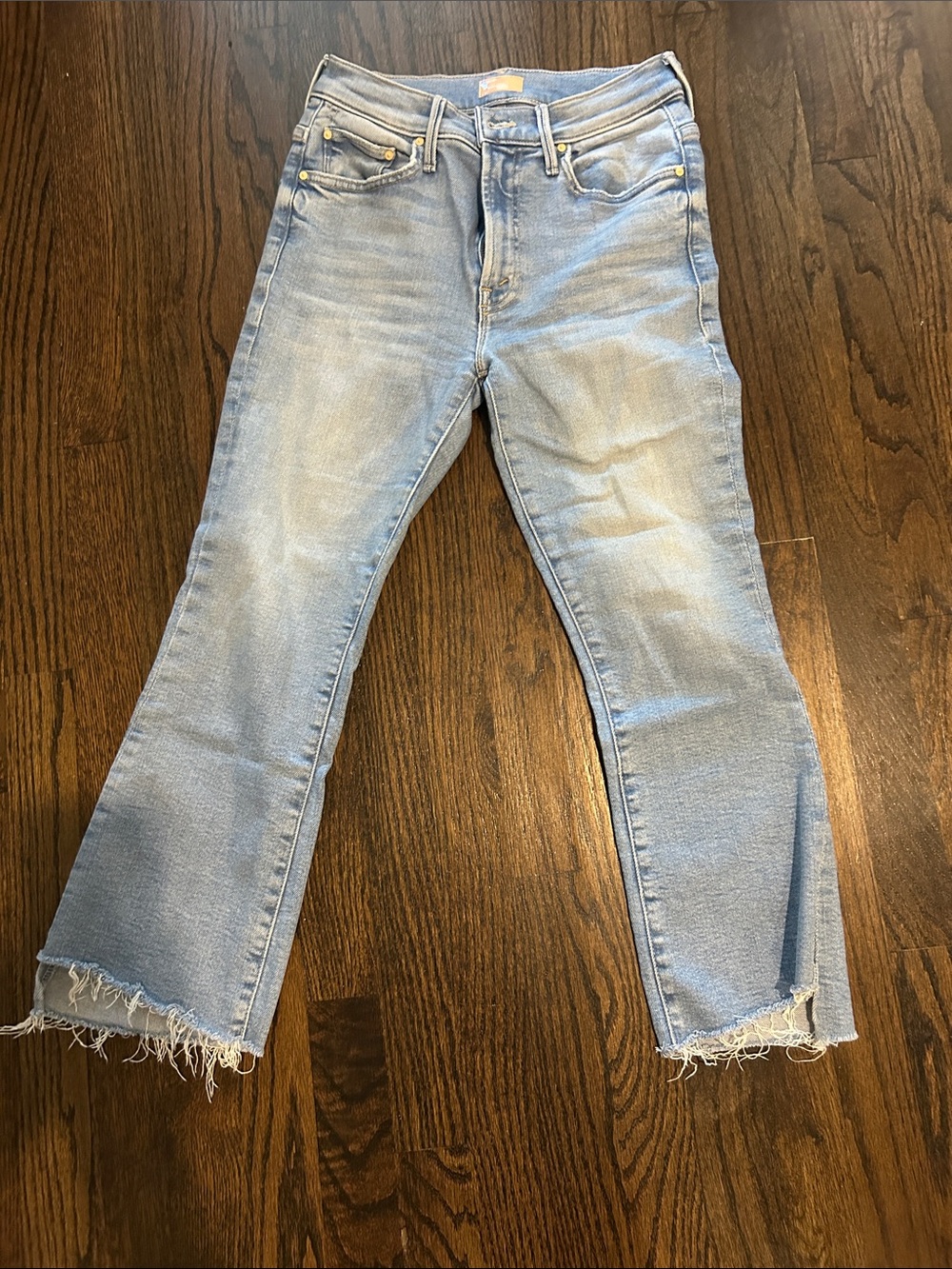 MOTHER - Lil Mother. Light Blue Frayed Hem Wide-Leg Jeans